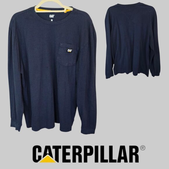 CAT Caterpillar Navy  100% Cotton  Longsleeve Tee Shirt  Mens XL - Picture 1 of 10